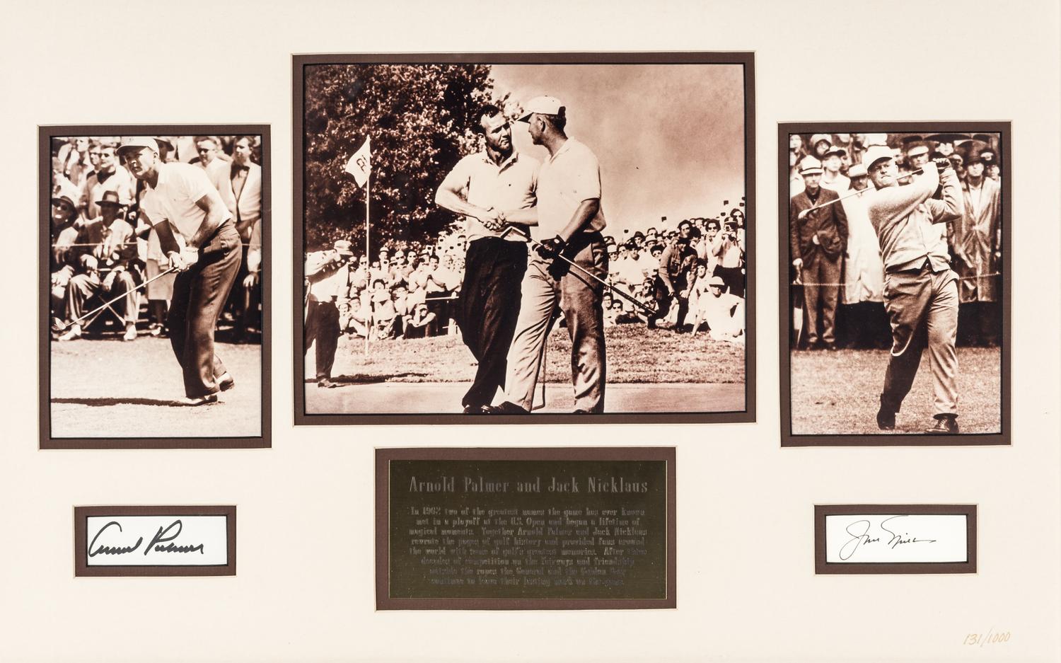 A Group of Arnold Palmer and Jack Nicklaus Displays Featuring Dual Signed Autograph 1962 U.S. Open Presentation
