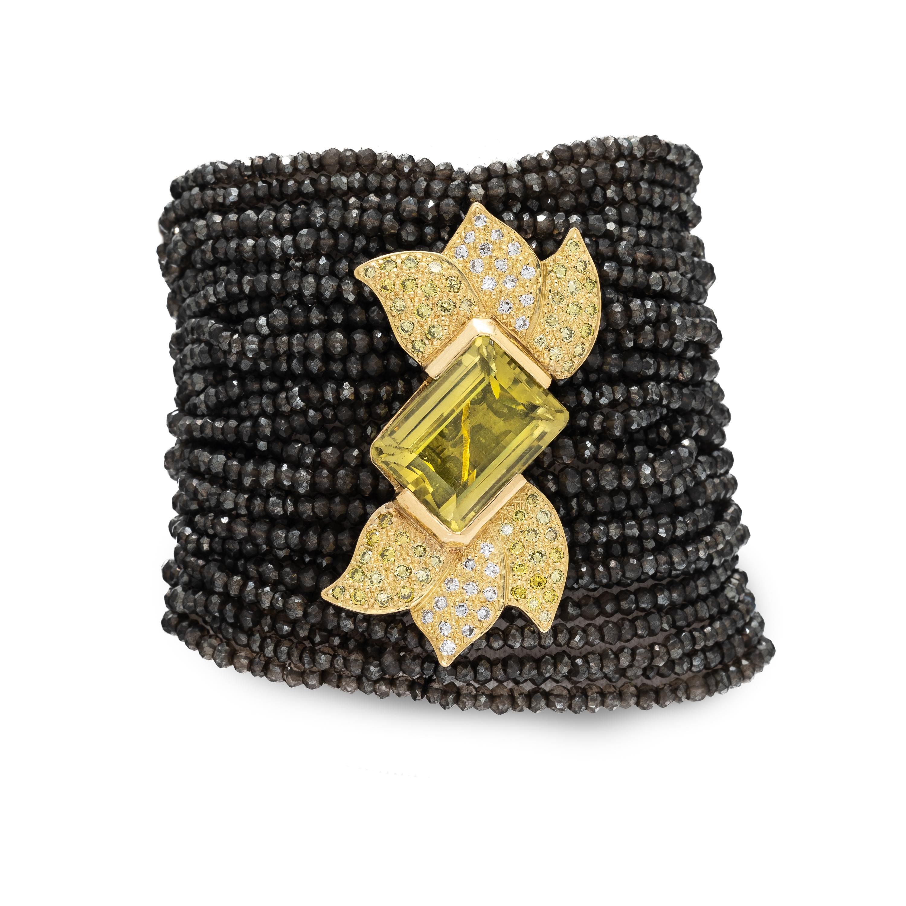 Sazingg, Yellow Gold, Lime Quartz, Diamond, Colored Diamond, and Topaz Beaded Bracelet