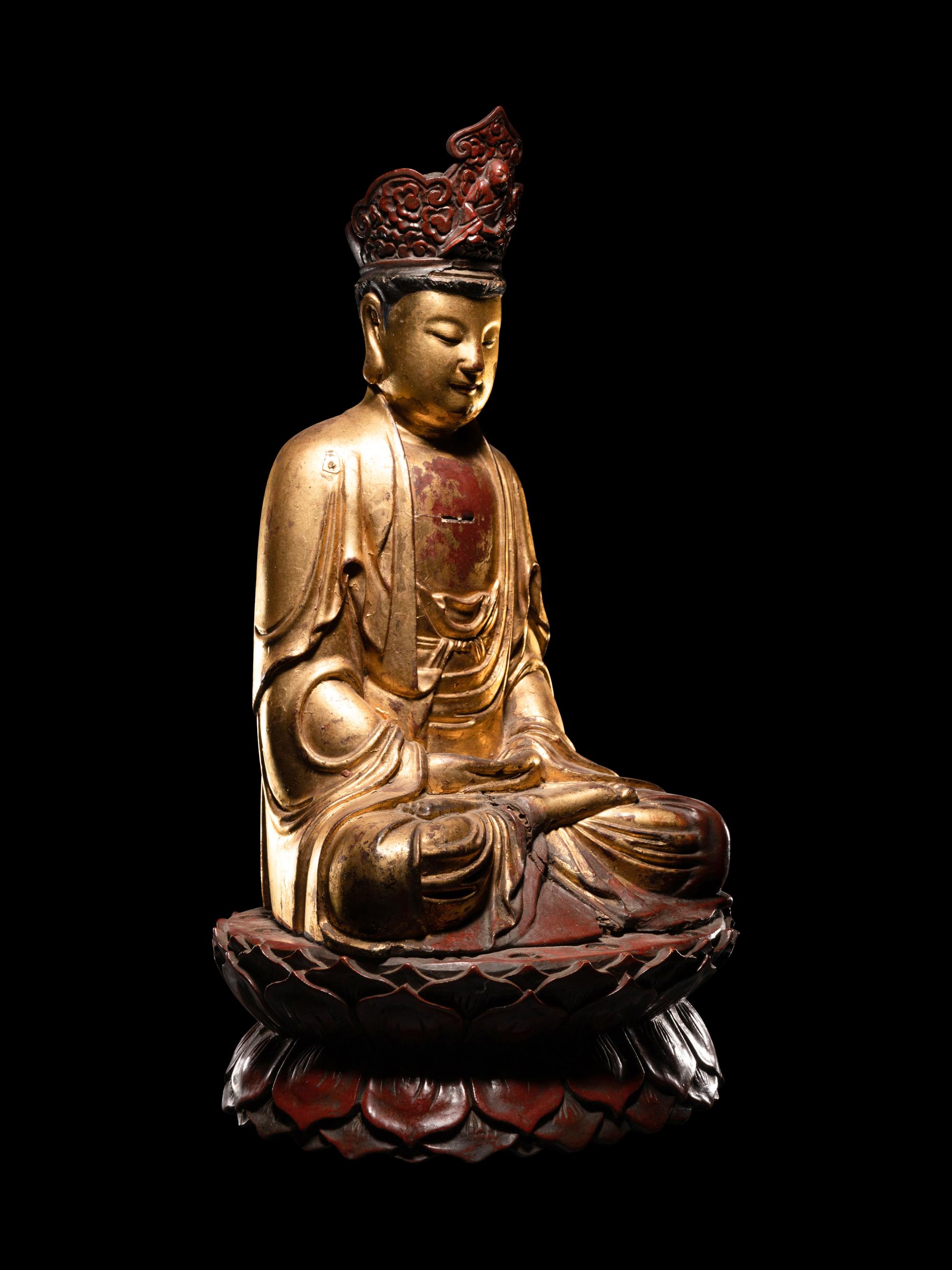 Two Vietnamese Gilt Lacquer Wood Buddhist Figures