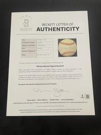 A Mickey Mantle No. 7 Inscribed Single Signed Autograph Baseball (Beckett Authentication Services Letter)