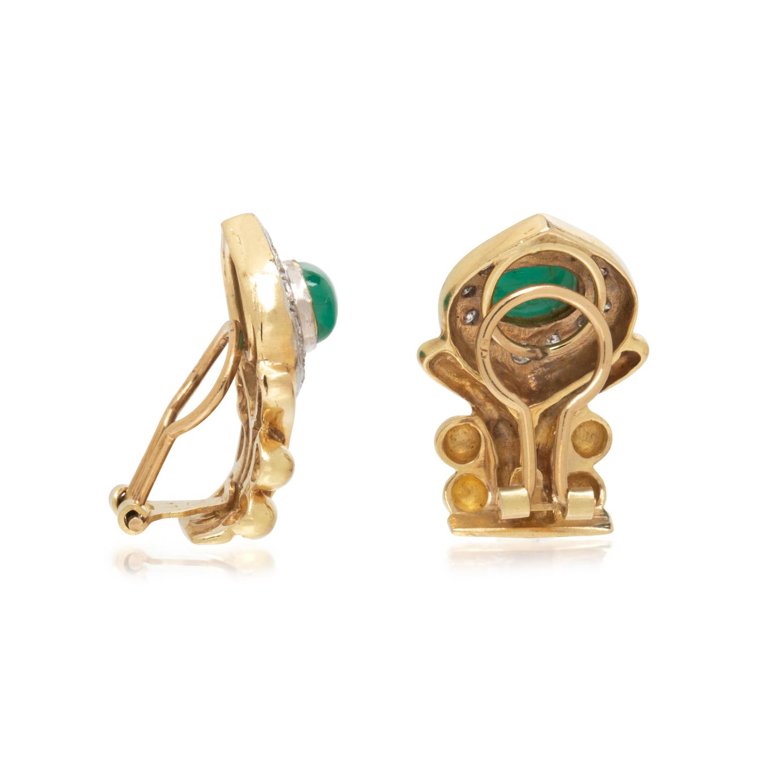 YELLOW GOLD, EMERALD, AND DIAMOND EARRINGS