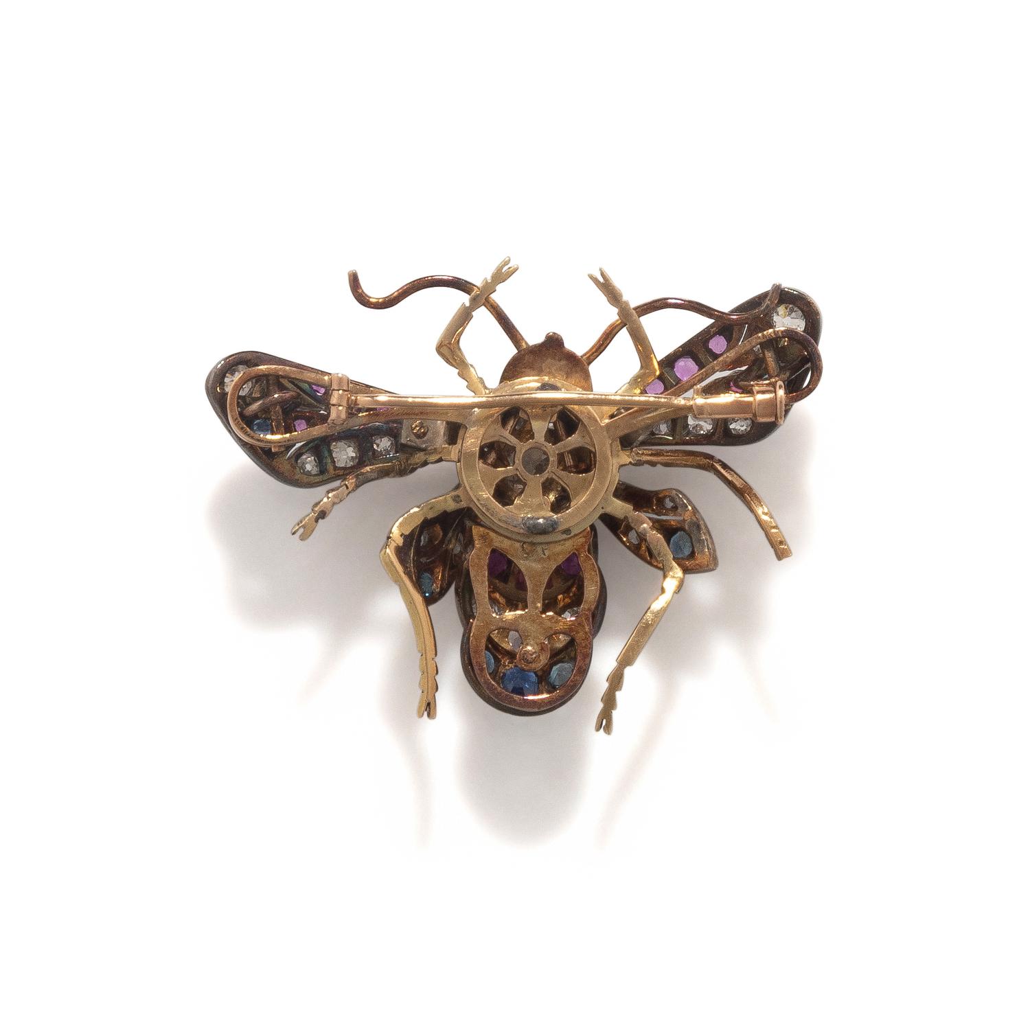 VICTORIAN, SAPPHIRE, RUBY, AND DIAMOND INSECT BROOCH
