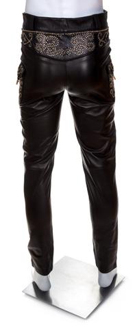 A Gianni Versace Black Leather Men's Pant, Size 48.