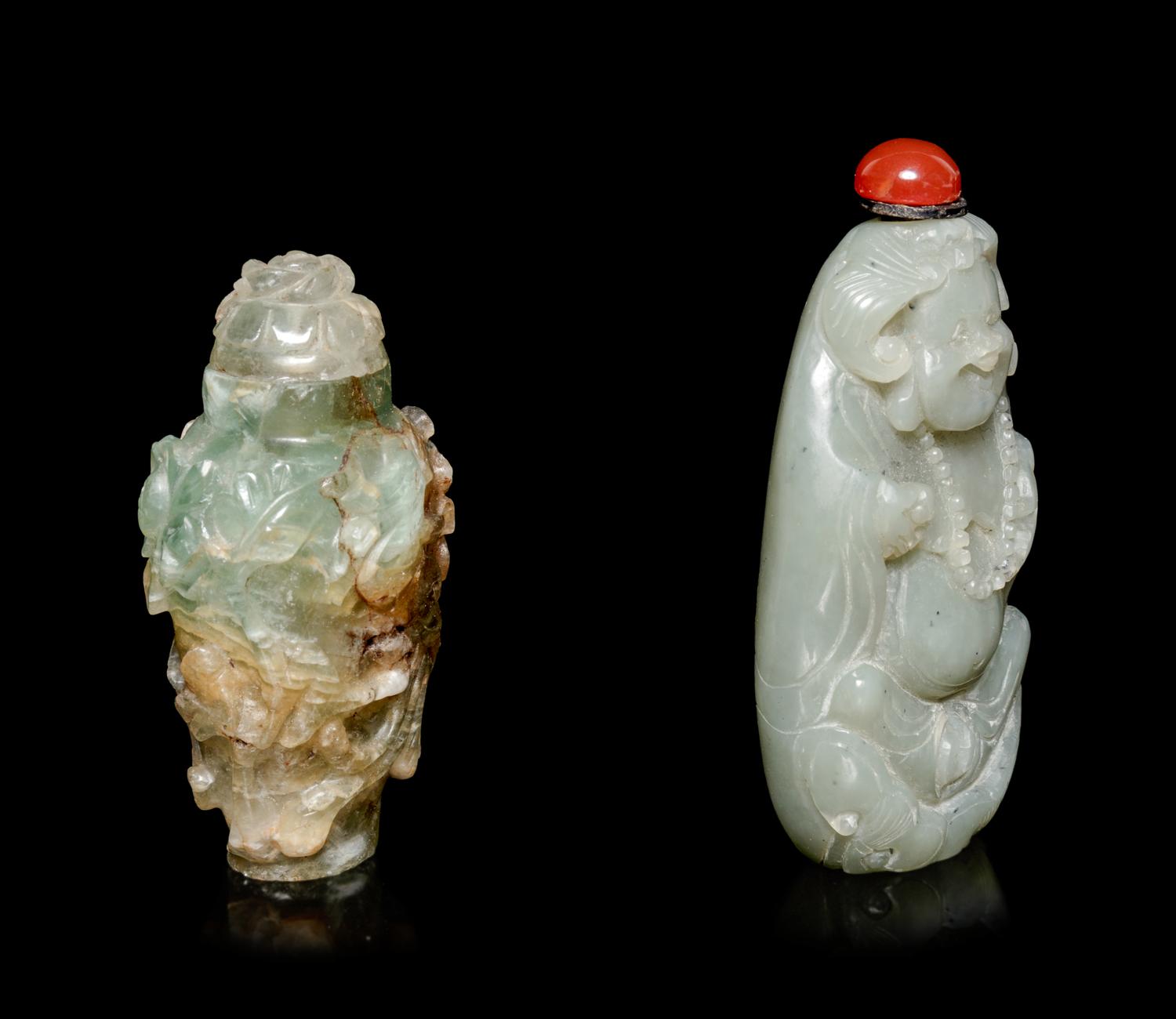 Two Chinese Jade and Jadeite Snuff Bottles