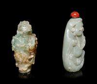Two Chinese Jade and Jadeite Snuff Bottles