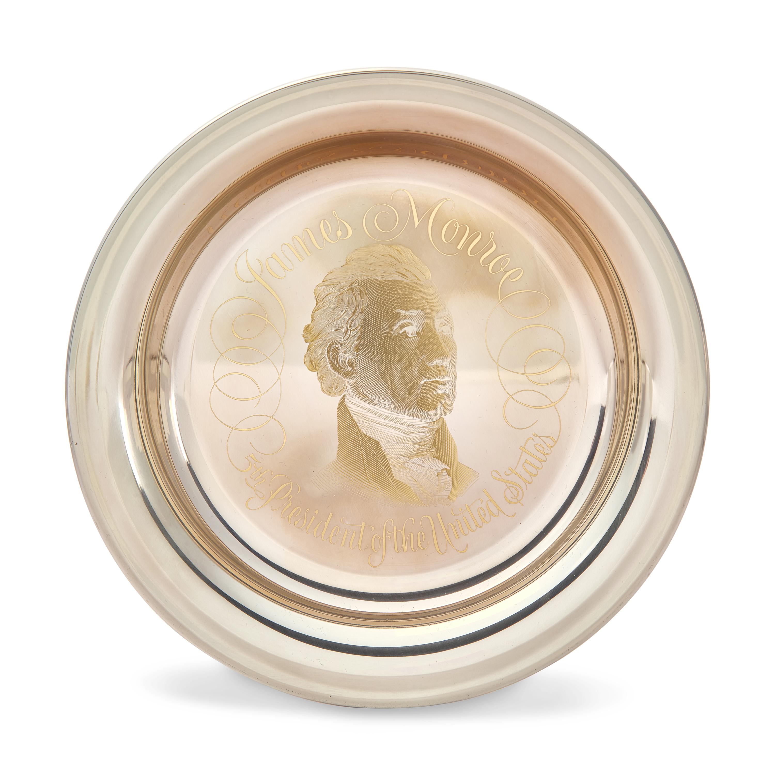 A Group of Twelve Franklin Mint 24K Gold Inlaid Sterling Presidential Plates, Circa 1976
