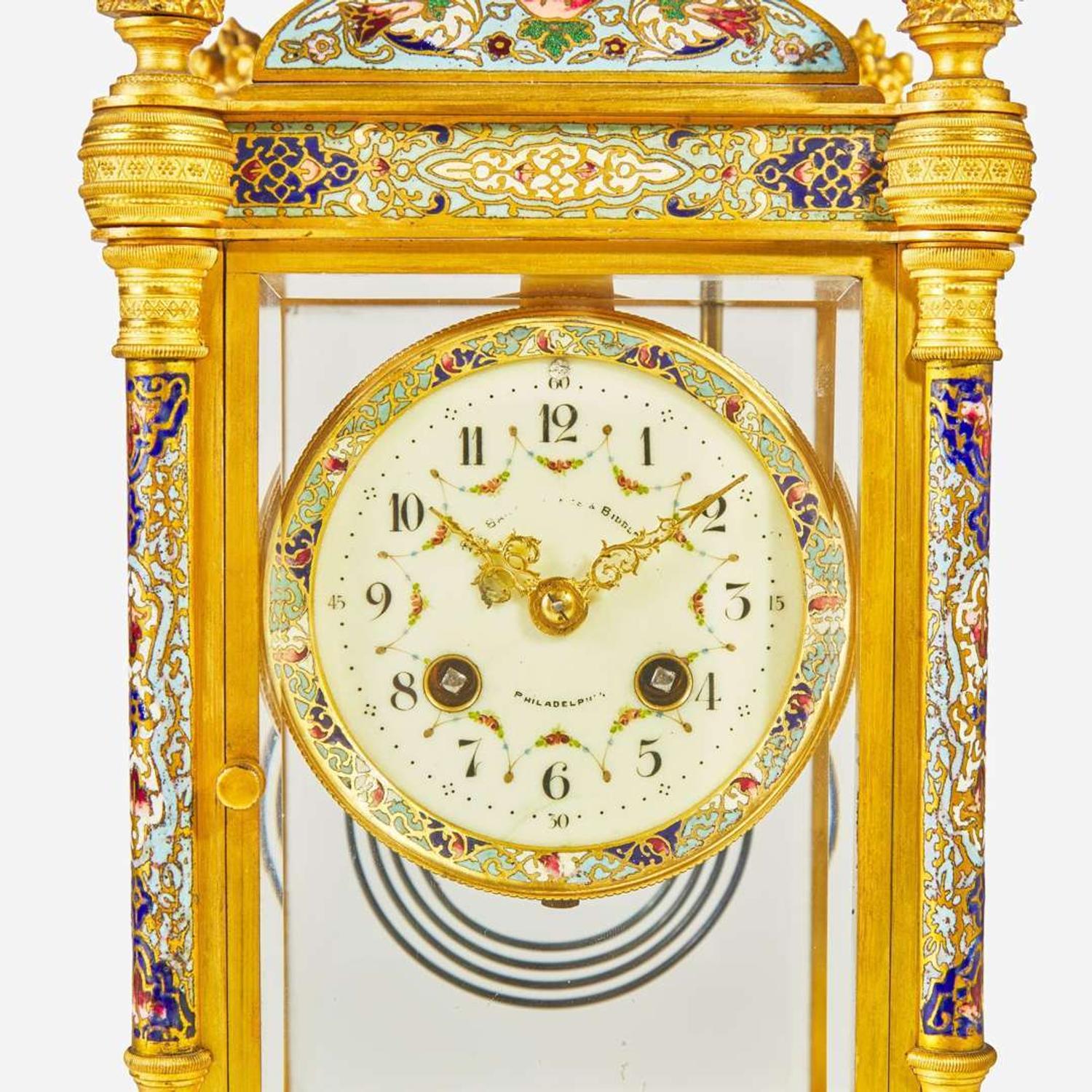 A French cloisonné enamel, gilt bronze, and onyx mantel clock Couaillet Frères, France, retailed by Bailey Banks & Biddle, Philadelphia, PA, circa 1900