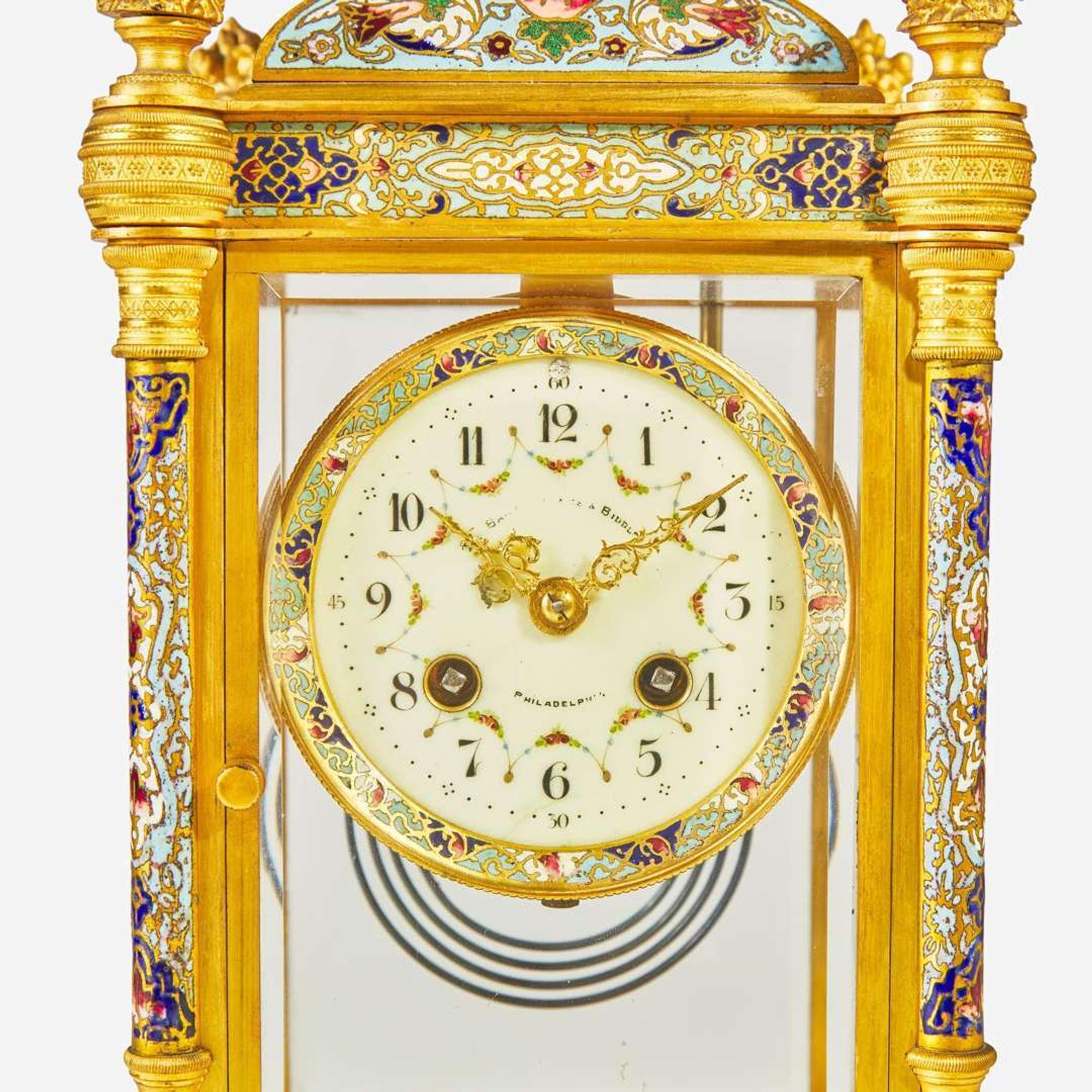 A French cloisonné enamel, gilt bronze, and onyx mantel clock Couaillet Frères, France, retailed by Bailey Banks & Biddle, Philadelphia, PA, circa 1900