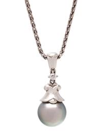 MIKIMOTO, CULTURED TAHITIAN PEARL AND DIAMOND PENDANT