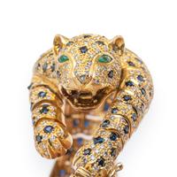 DIAMOND, SAPPHIRE, AND YELLOW GOLD PANTHER BRACELET