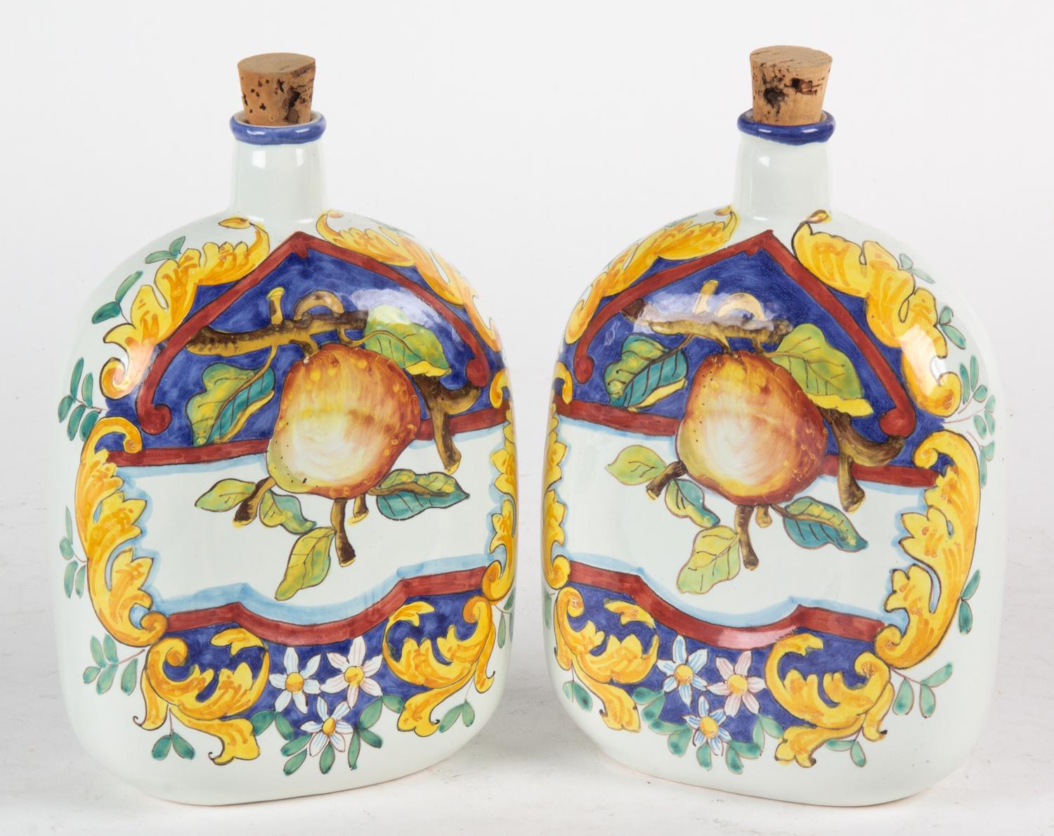 A Pair of Italian Glazed Pottery Flasks Height 8 1/4 inches.