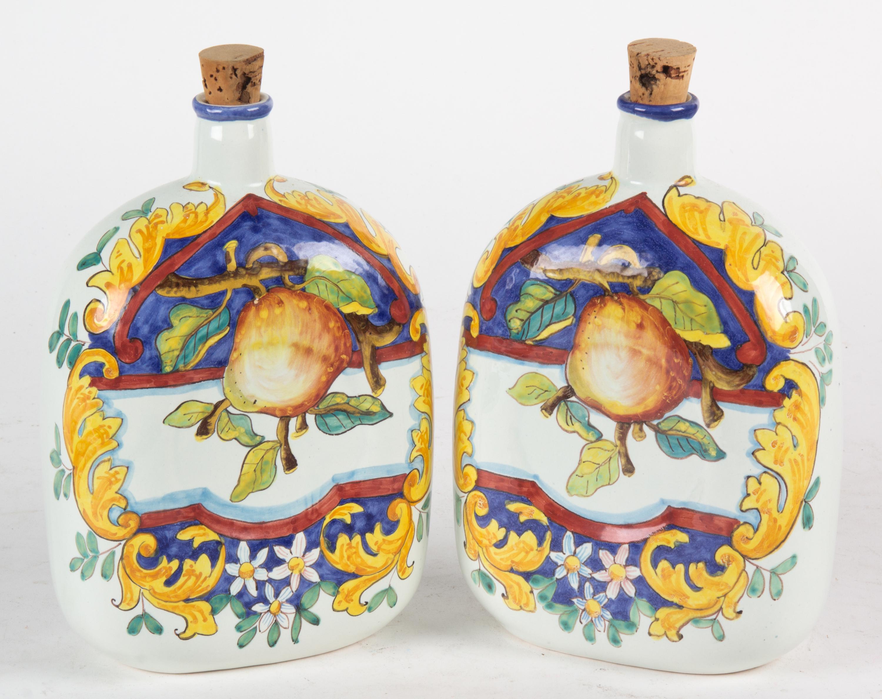 A Pair of Italian Glazed Pottery Flasks Height 8 1/4 inches.