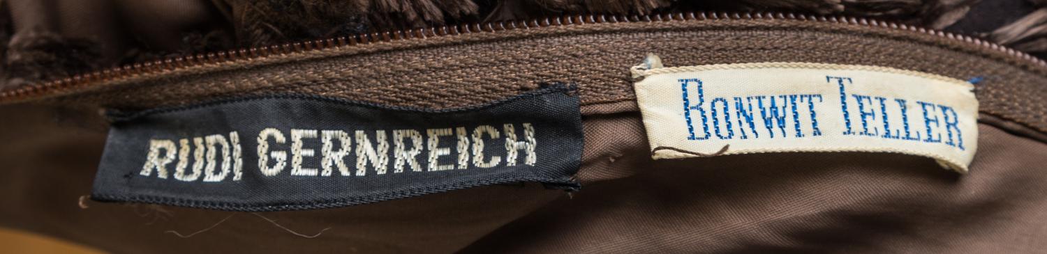 A Rudi Gernreich 1960s Brown Silk and Chenille Popcorn Dress, No size.