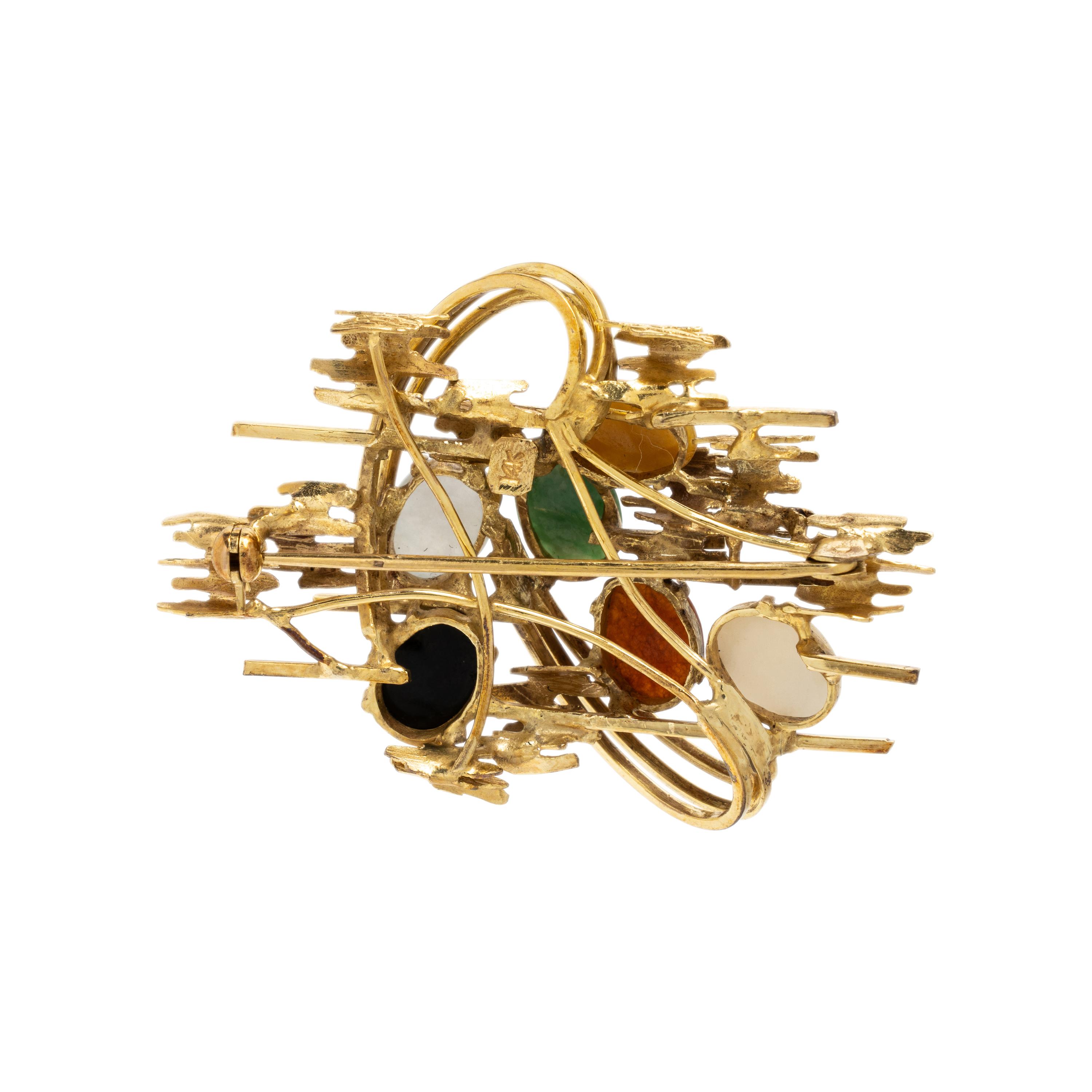 Yellow Gold and Jade Brooch