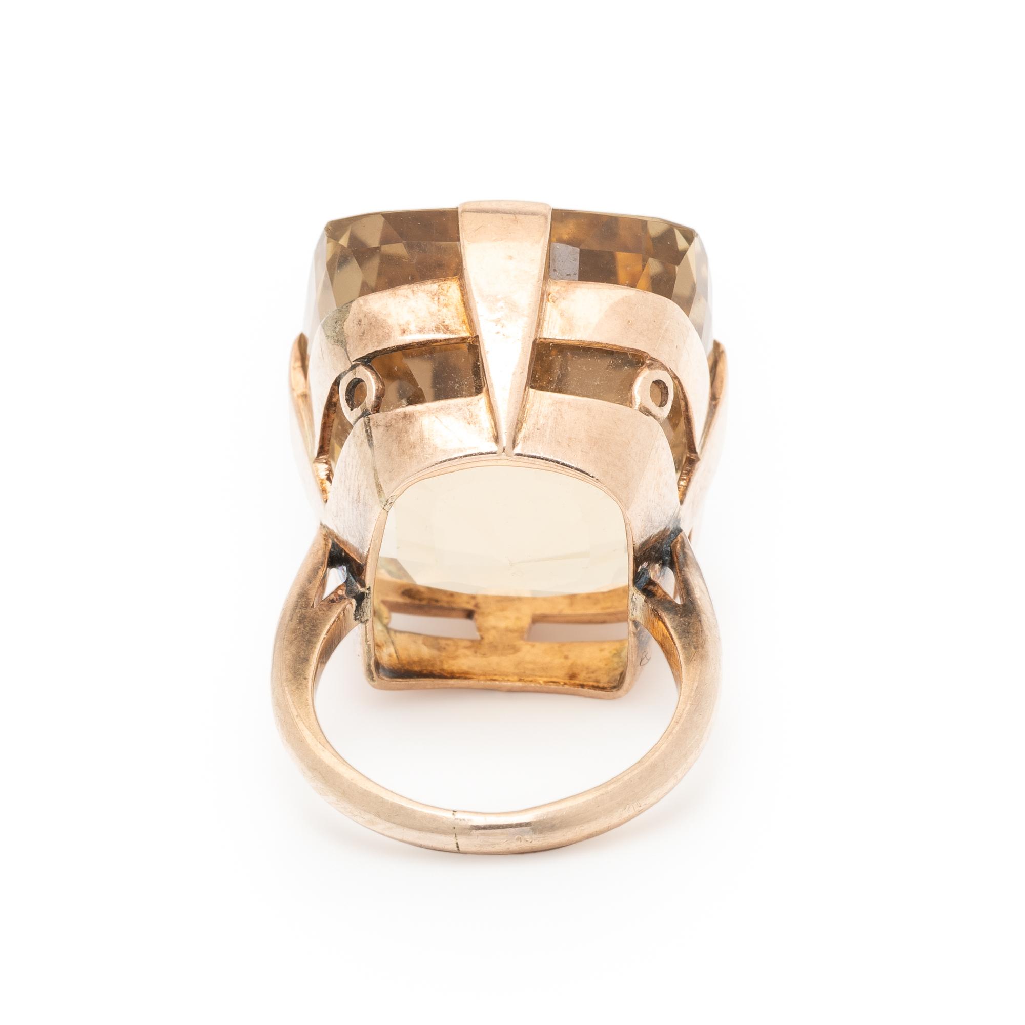 RETRO, CITRINE AND ROSE GOLD RING AND EARRINGS
