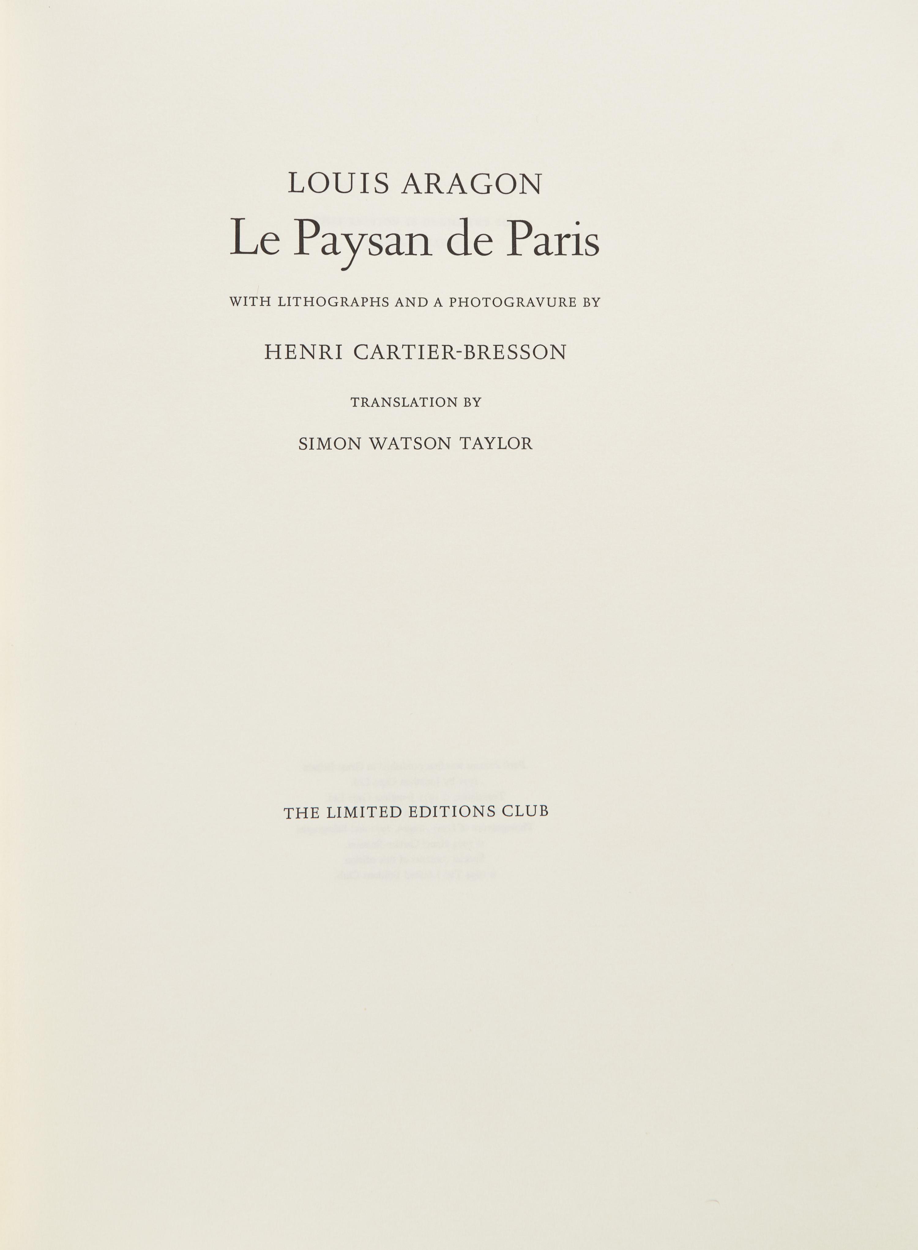 [LIMITED EDITIONS CLUB]. ARAGON, Louis (1897-1982). Le Paysan de Paris. New York: The Limited Editions Club, [1994].