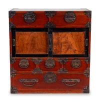 A Japanese Iron Mounted Red Stained Wood Tansu — 20TH CENTURY