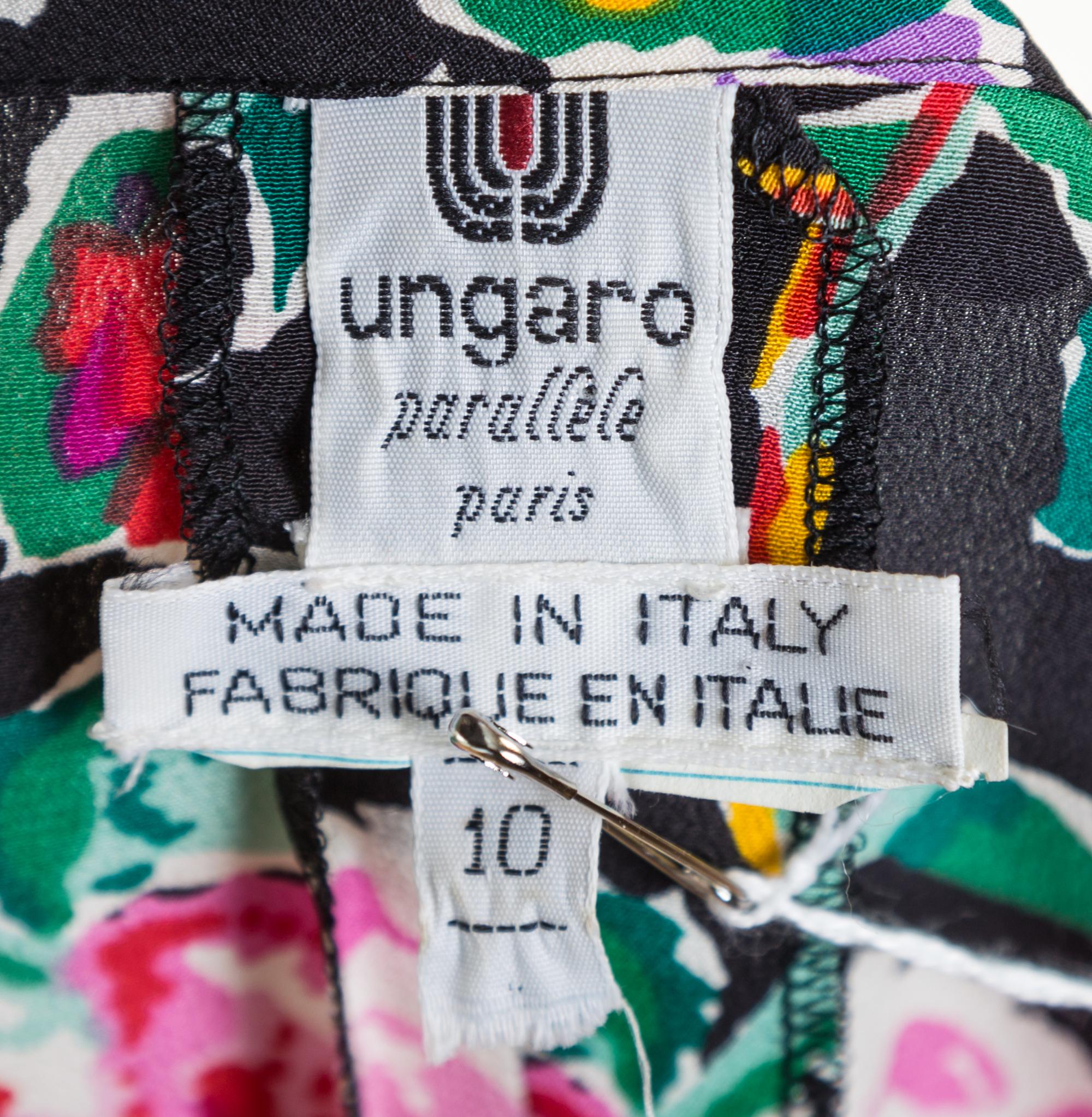 A Pair of Emanuel Ungaro Silk Floral Wrap Blouses, Black size 10, White no size.