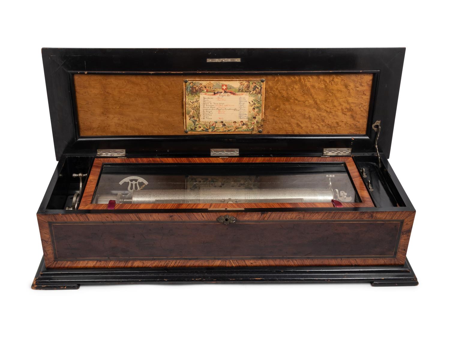 A Large Swiss Marquetry Cylinder Music Box
