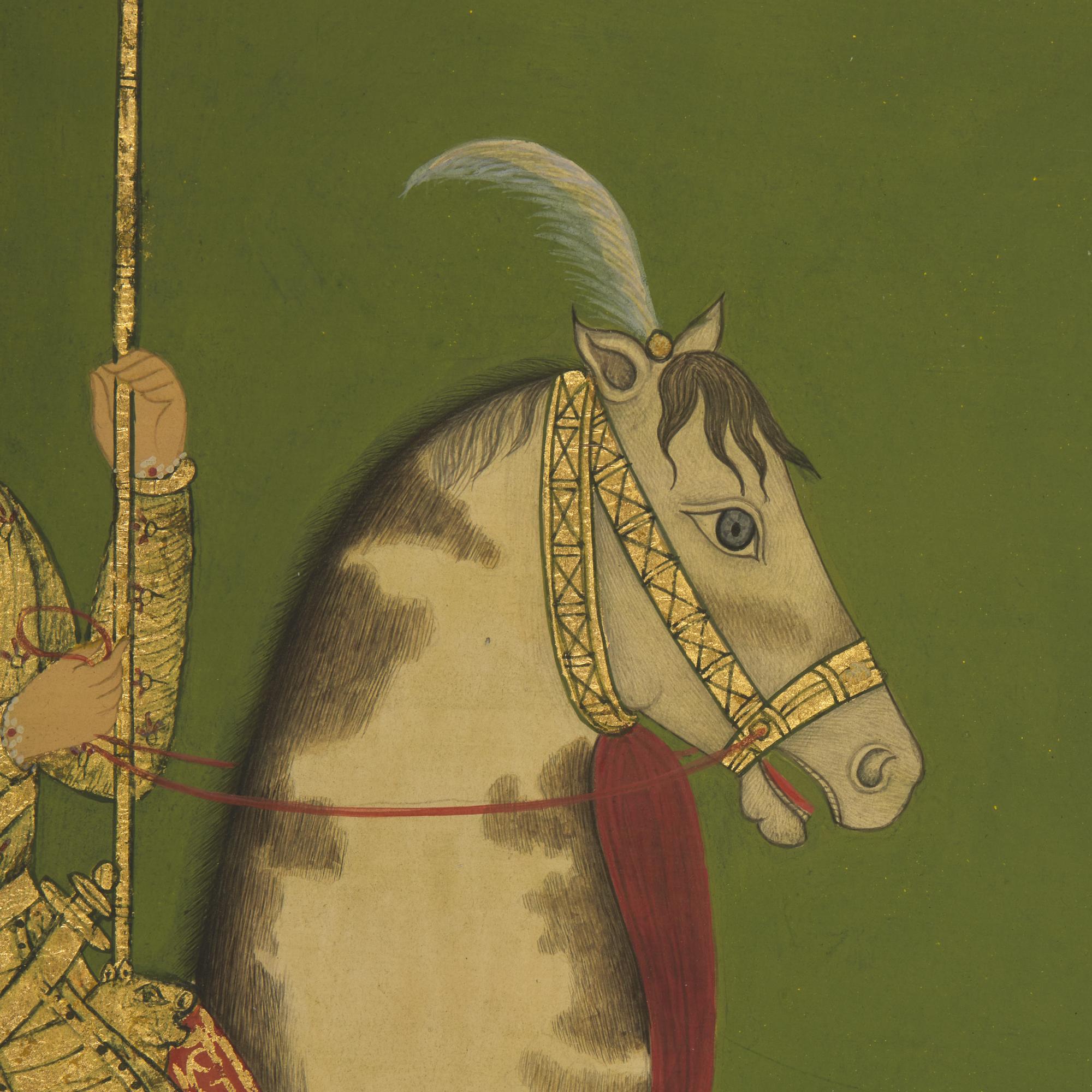 A Fine Large Pair of Equestrian Processional Paintings, North India, In the Manner of Mewar, Udaipur, 20th Century