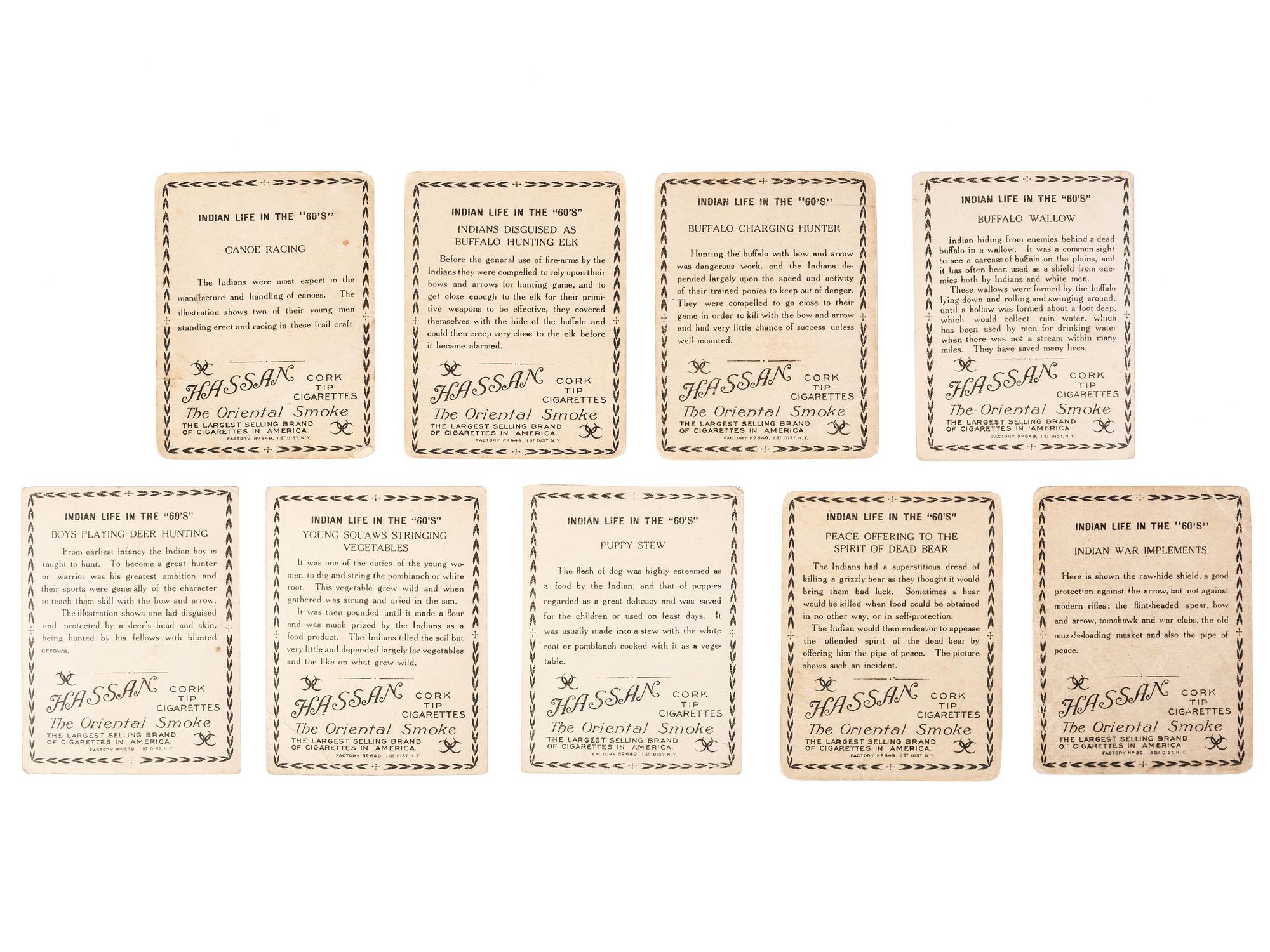 [WESTERN AMERICANA]. "Indian Life in the '60s" trading cards. American Tobacco Co., 1910.