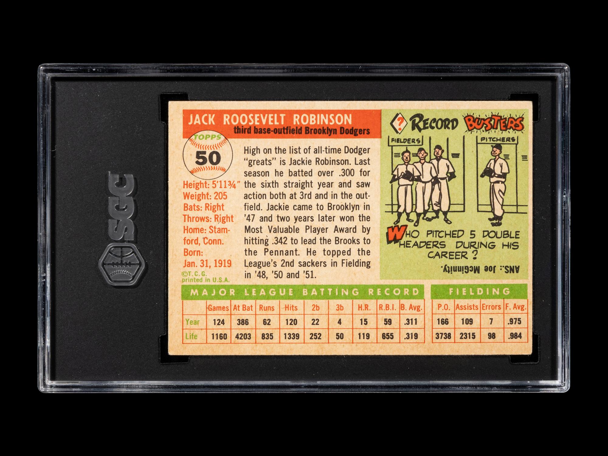 A 1955 Topps Jackie Robinson Baseball Card No. 50 (SGC 5 EX)