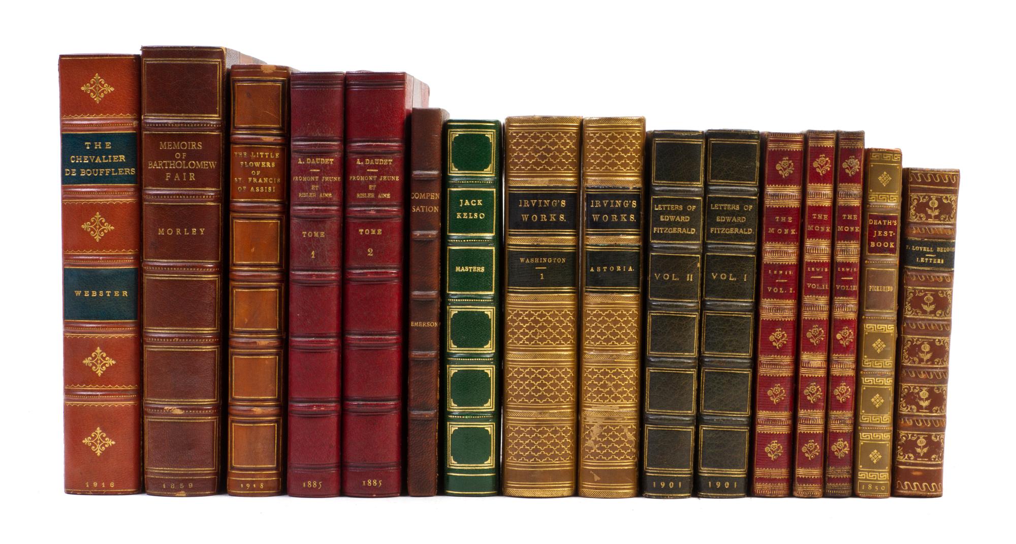 (BINDINGS) A group of 23 leather bound books.