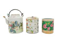 A Group of Three Chinese Famille Rose Porcelain Articles