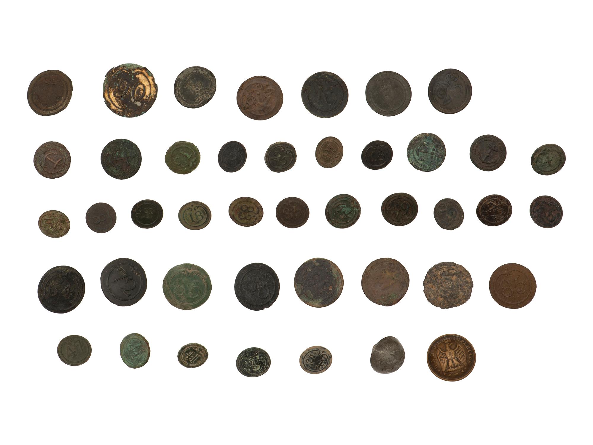 [MILITARIA]. 40+ French buttons from the Estate of Carroll J. Delery III. Revolutionary War-1800s.