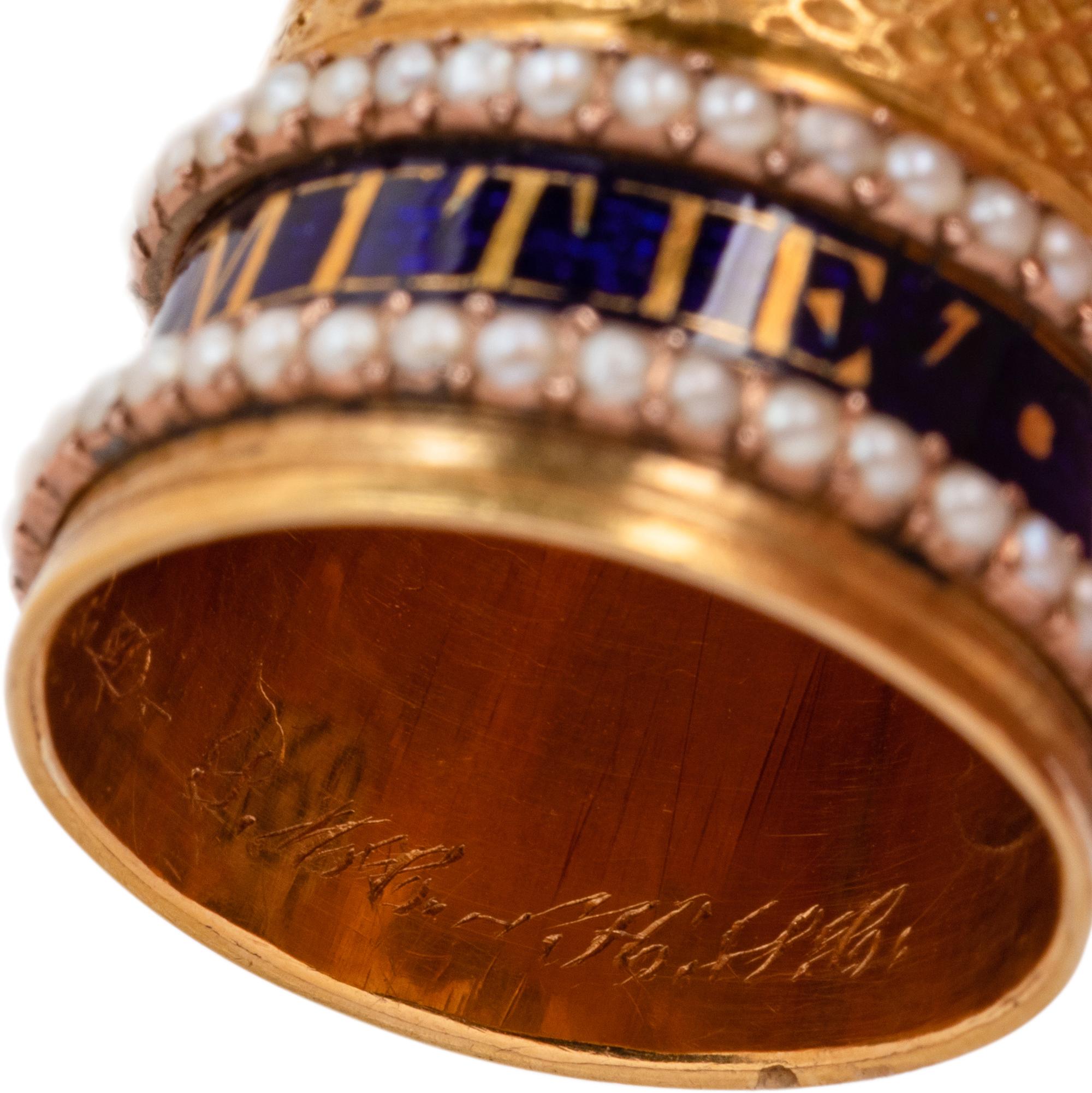 A Georgian Yellow Gold, Enamel and Pearl-Inset 'Mourning' Thimble