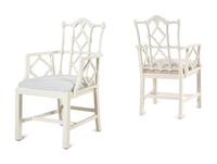 A Pair of Chinese Chippendale Style White Painted Armchairs