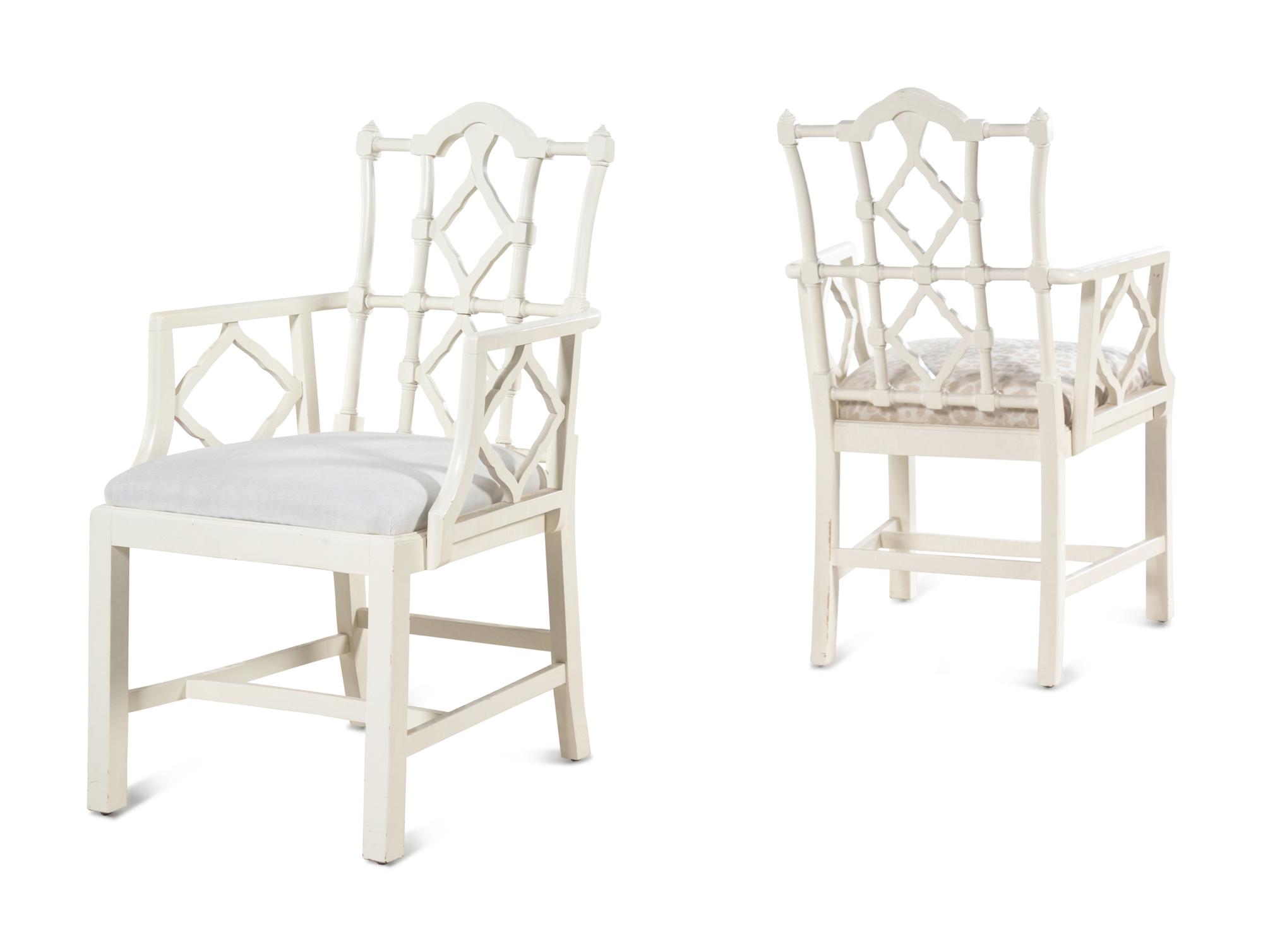 A Pair of Chinese Chippendale Style White Painted Armchairs