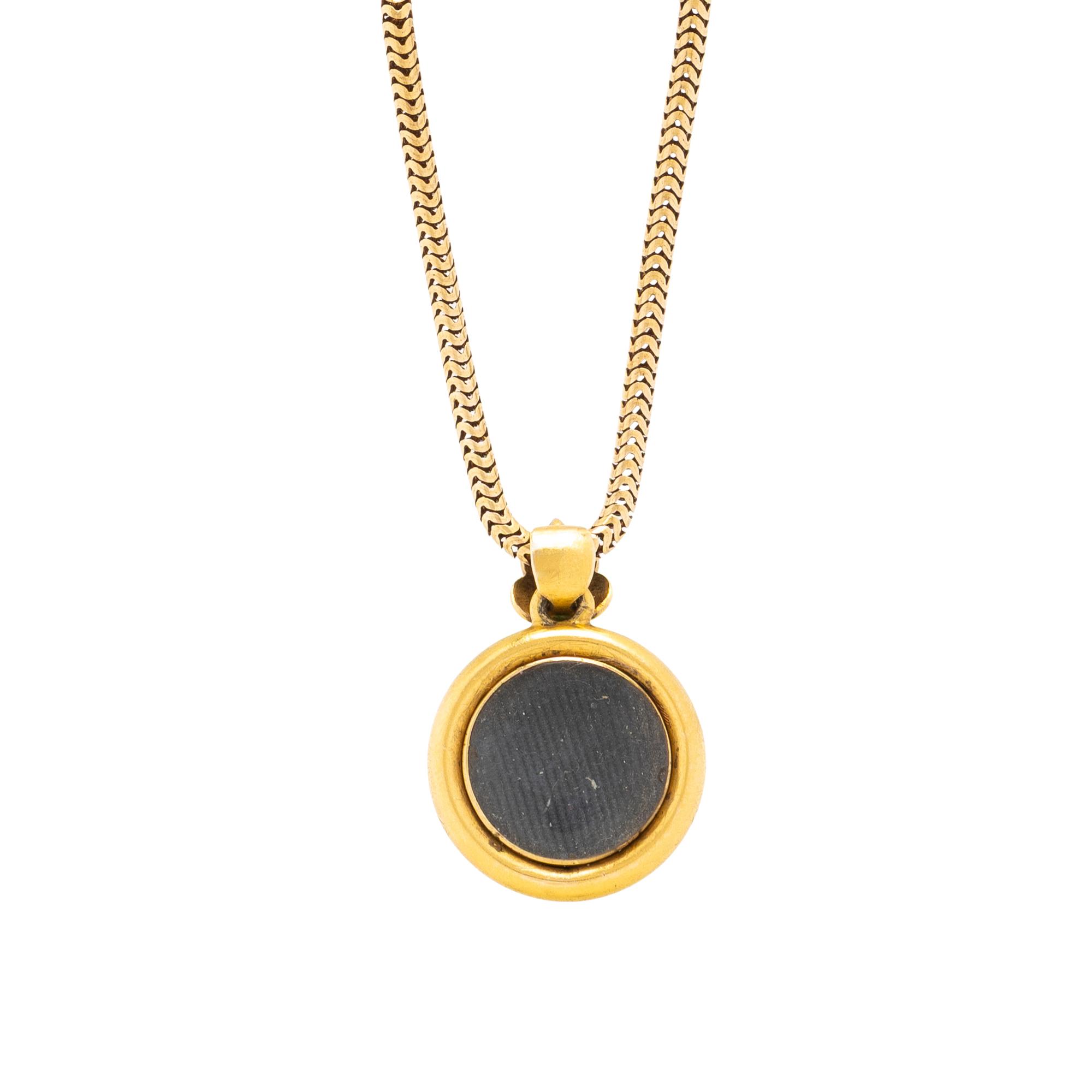 ANTIQUE, YELLOW GOLD, TURQUOISE AND SEED PEARL PENDANT ON CHAIN