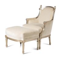 A Pair of Nancy Corzine Silvered Acorn Lounge Chairs and Ottomans