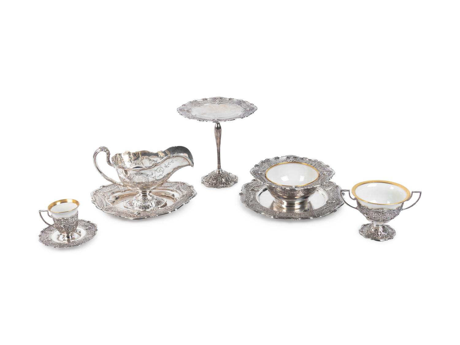 An American Silver and Porcelain-Lined Dessert Service
