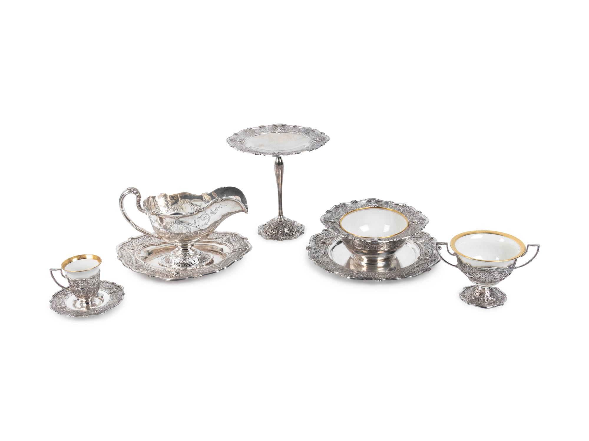 An American Silver and Porcelain-Lined Dessert Service