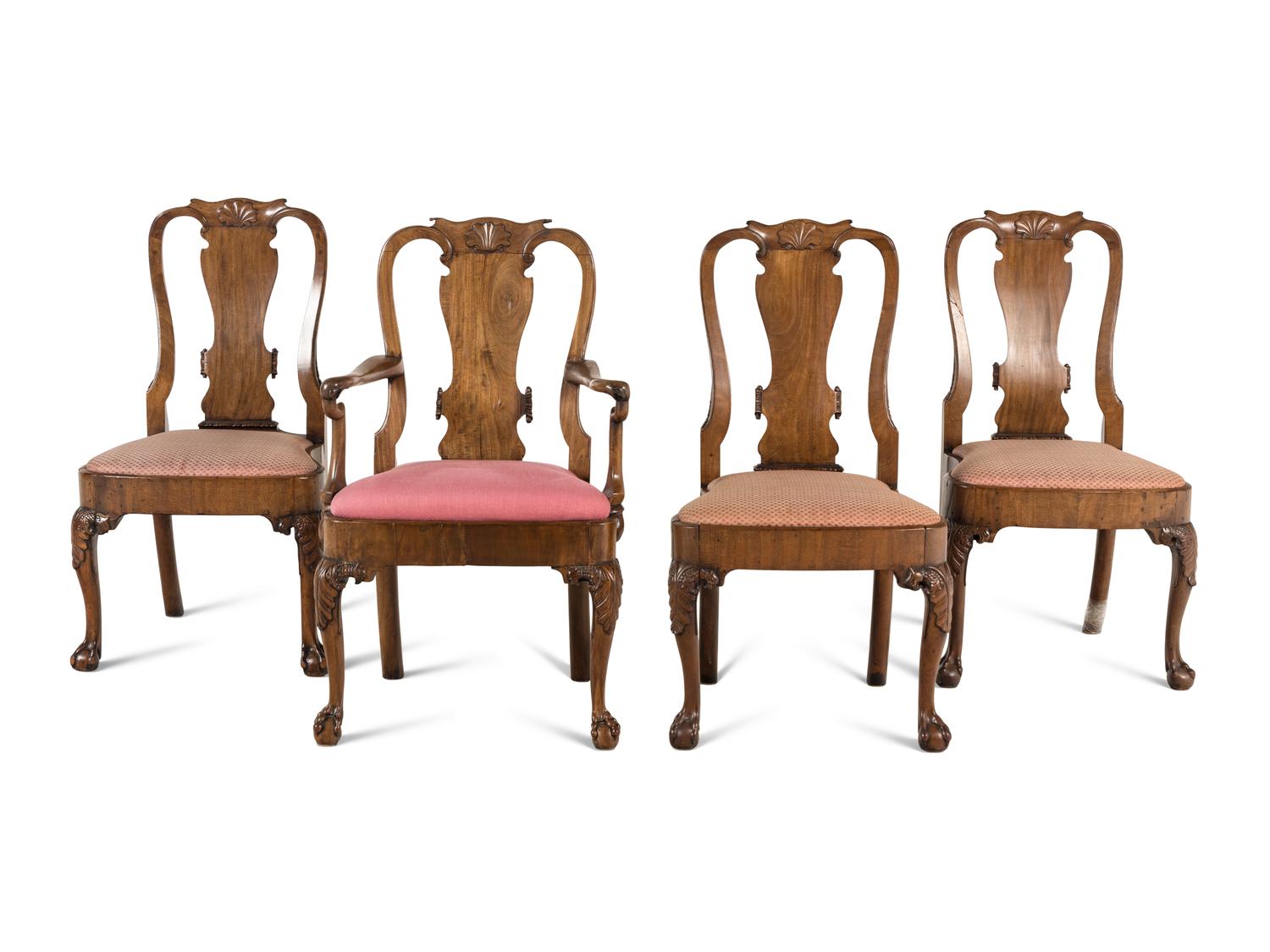 Four Queen Anne Shell Carved Mahogany Chairs