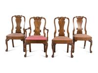 Four Queen Anne Shell Carved Mahogany Chairs