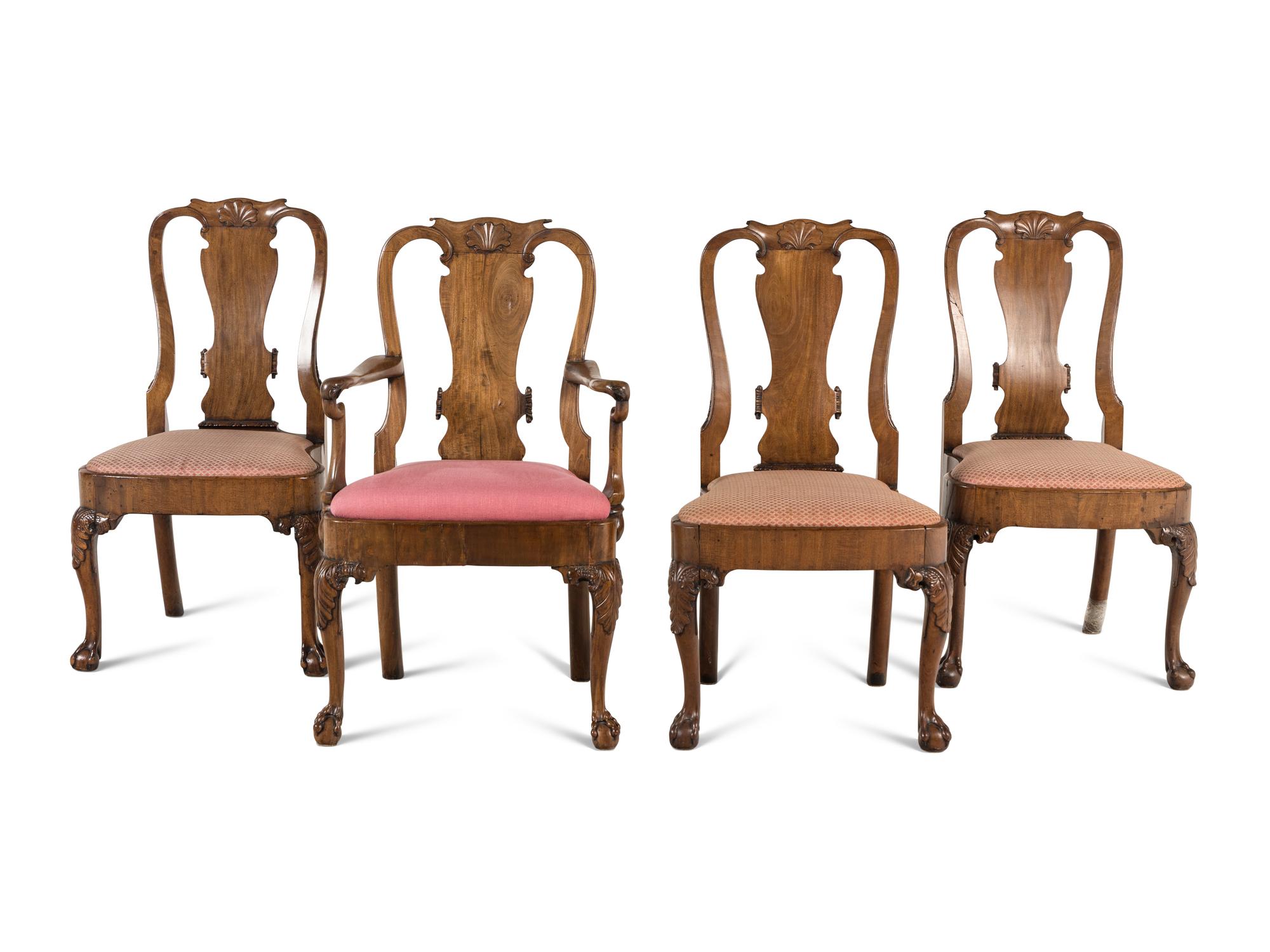 Four Queen Anne Shell Carved Mahogany Chairs