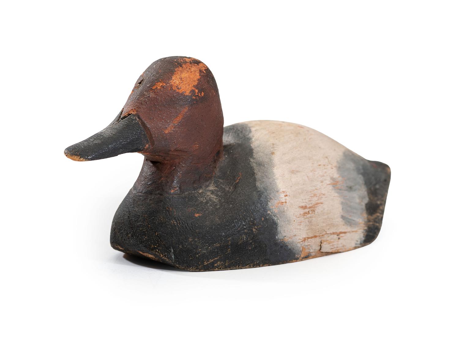 A Miniature Carved Wood Canvasback Duck Decoy