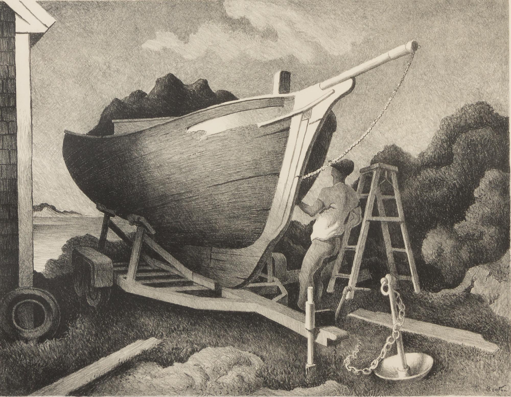 Thomas Hart Benton, (American, 1889-1975), Repairing the Sloop, 1973