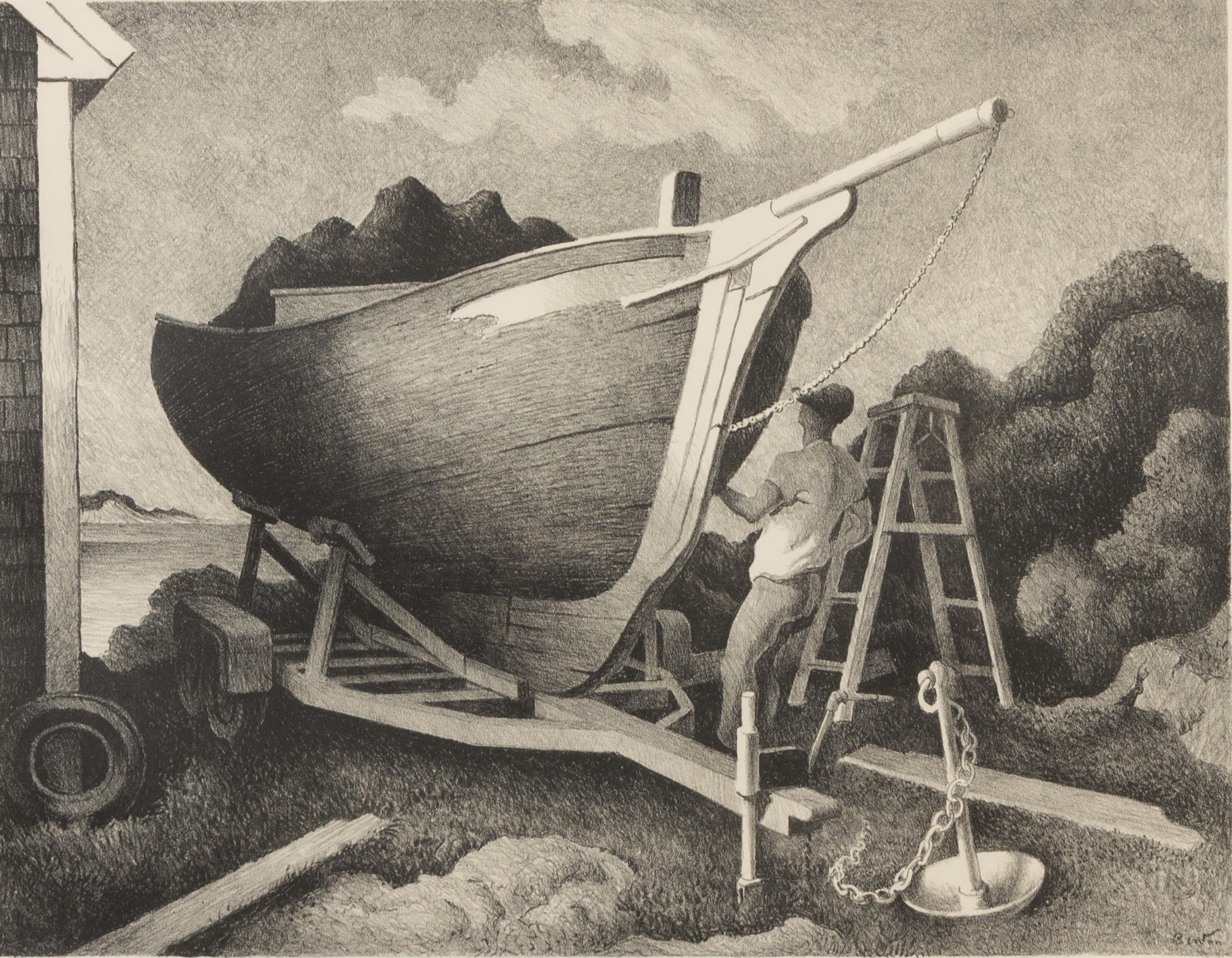Thomas Hart Benton, (American, 1889-1975), Repairing the Sloop, 1973