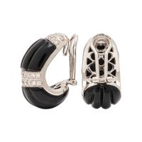 Onyx, Diamond, and White Gold Half Hoop Earrings