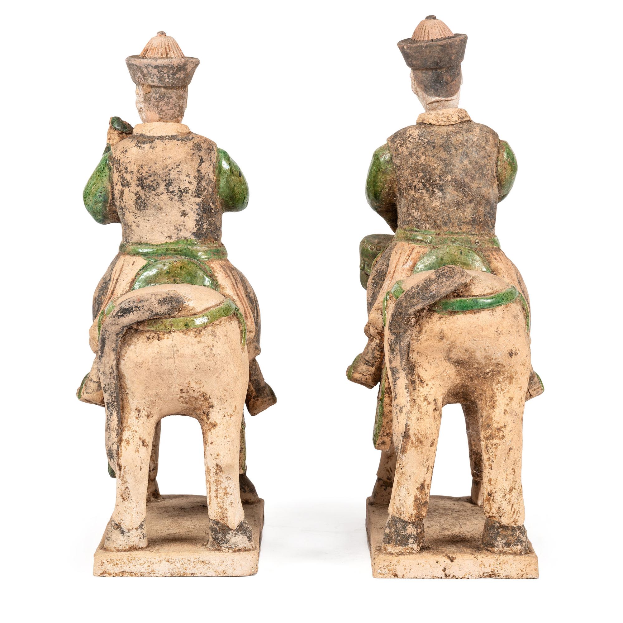 A Pair of Chinese Terracotta Equestrian Musician Figures