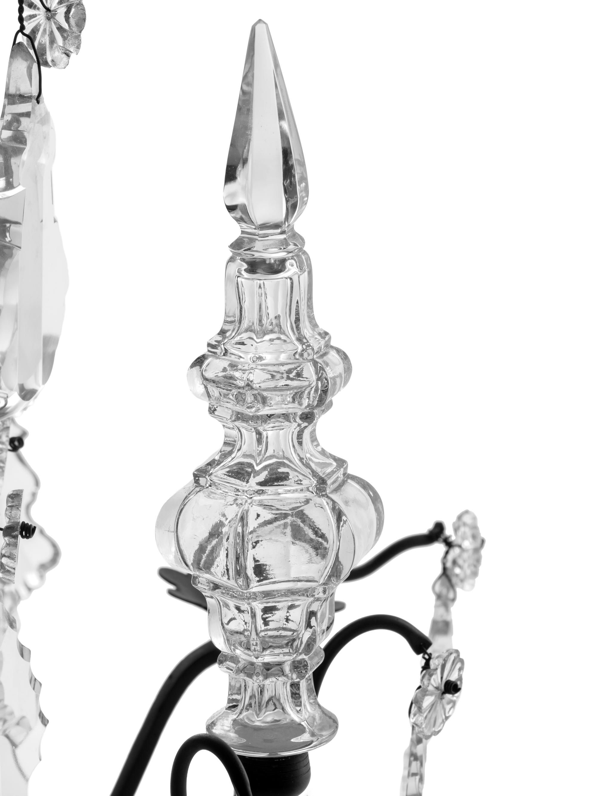 A French or Italian Wrought Iron and Cut Glass Six-Light Chandelier
