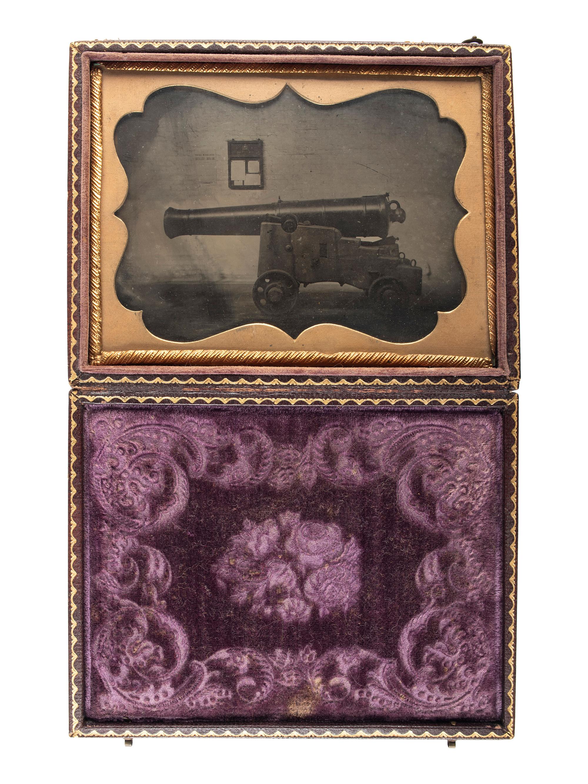 [MILITARIA]. Quarter plate ambrotype of cannon. [Ca 1860s].