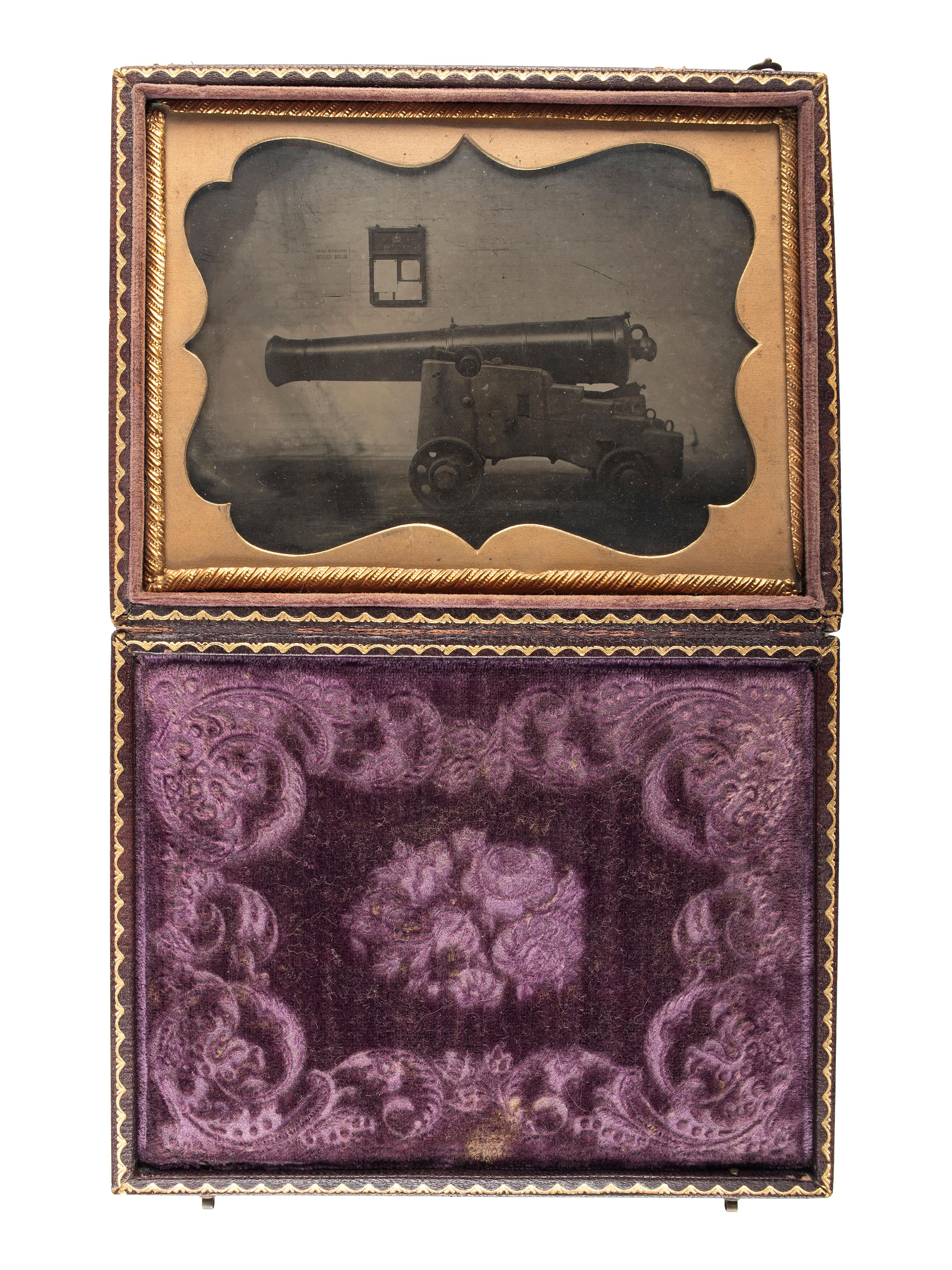 [MILITARIA]. Quarter plate ambrotype of cannon. [Ca 1860s].