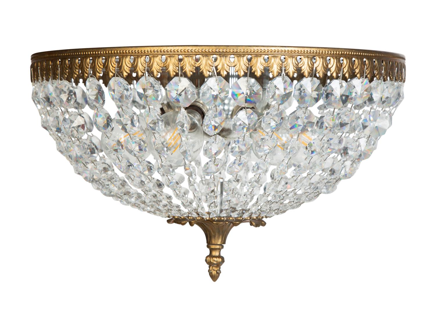 A Gilt Metal and Beaded Cut Glass Plafonnier