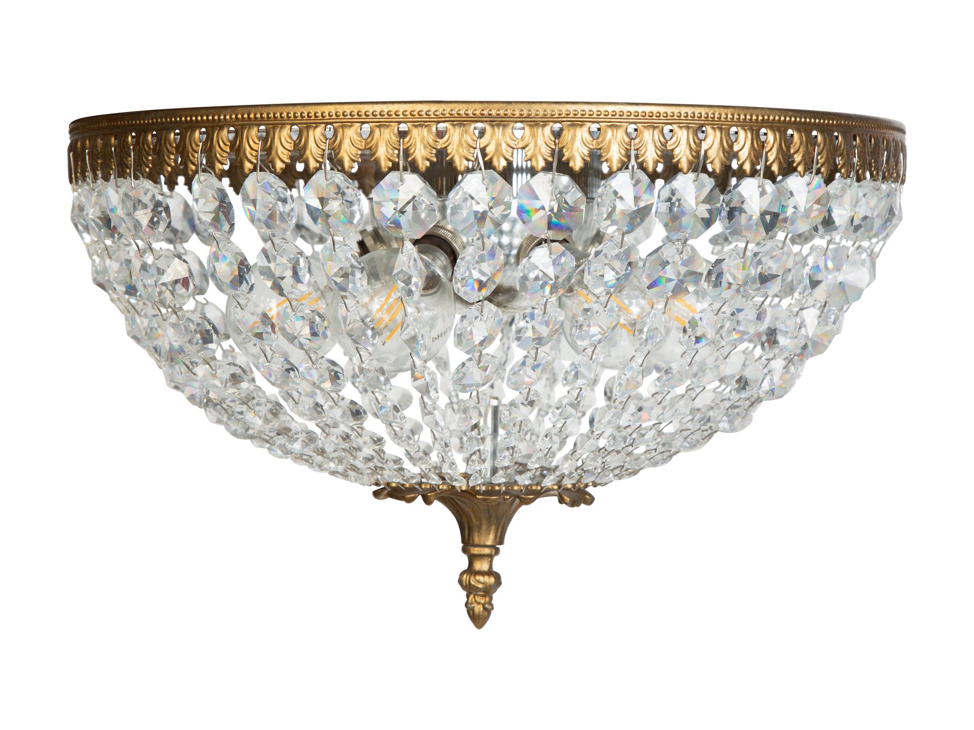 A Gilt Metal and Beaded Cut Glass Plafonnier