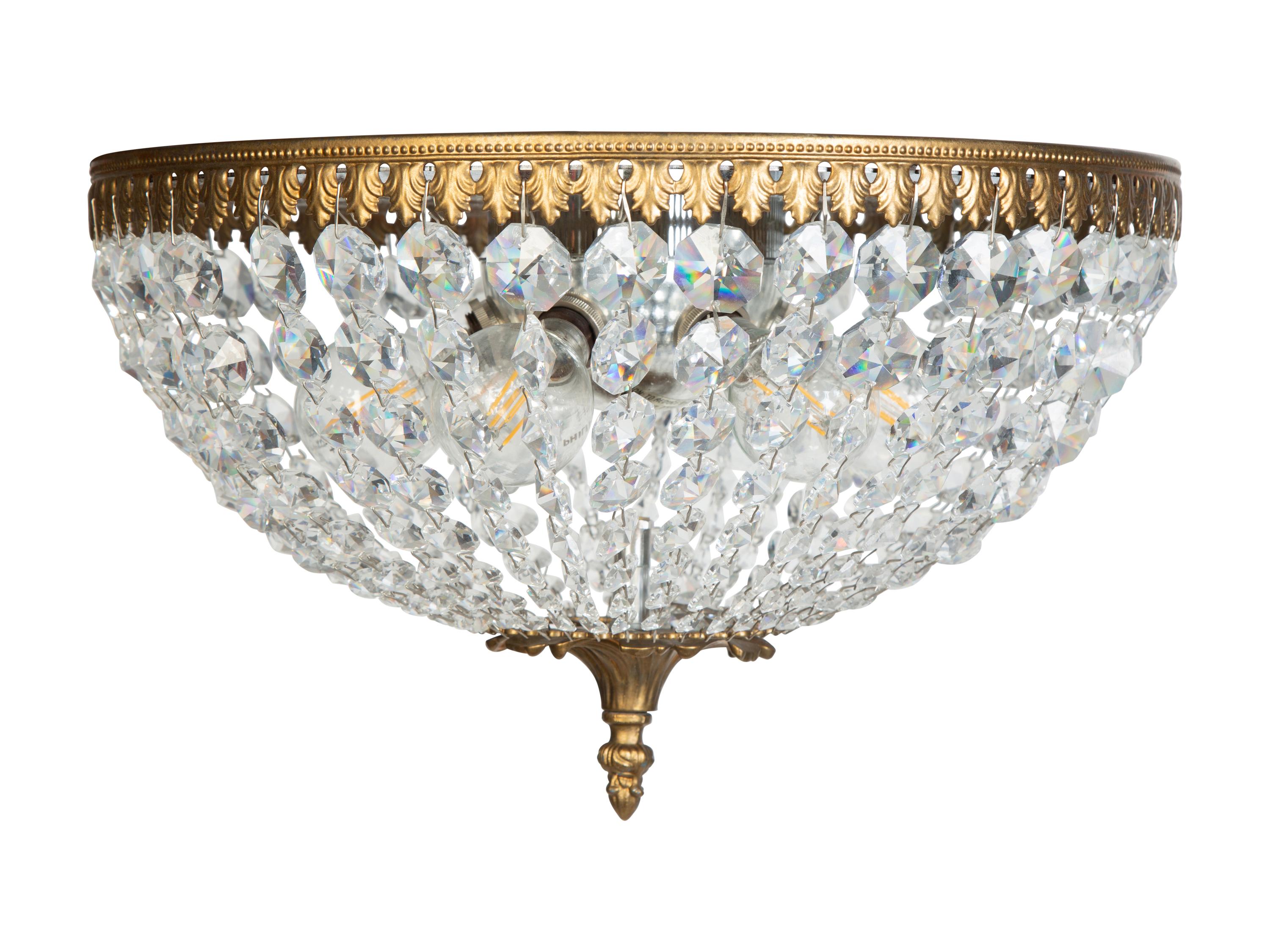 A Gilt Metal and Beaded Cut Glass Plafonnier